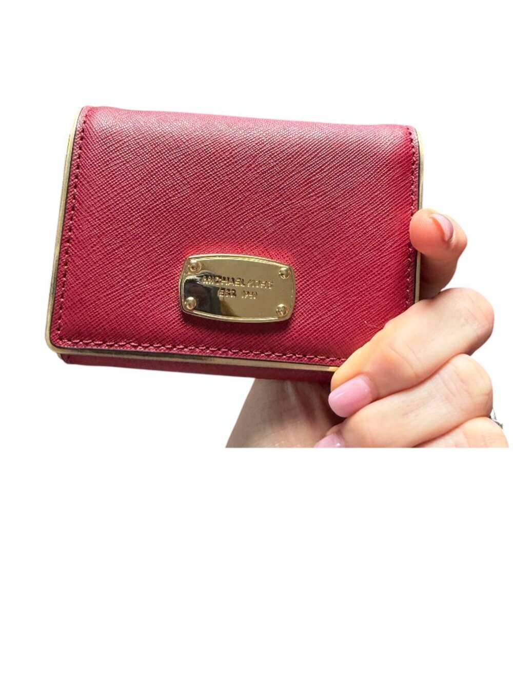 NEW Red and Gold Michael Kors Leather Trifold Wallet